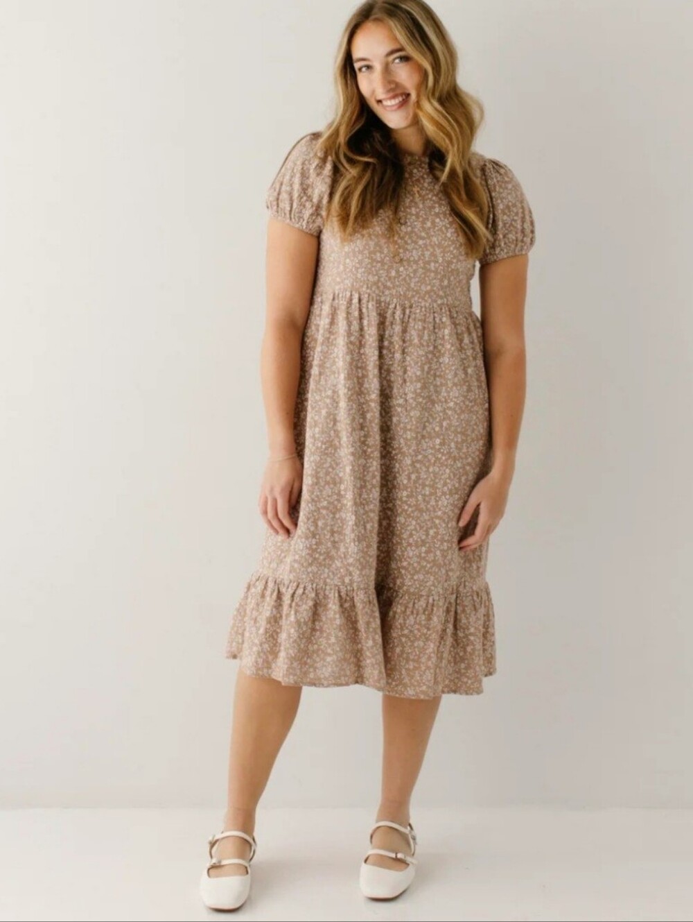The Main Street Exchange Samantha Smocked Back Ditsy Floral Midi Dress XL